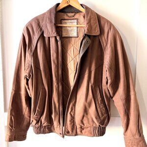 Men's Members Only Brown Suede Leather Bomber Jacket with Quilted Lining Sz 40
